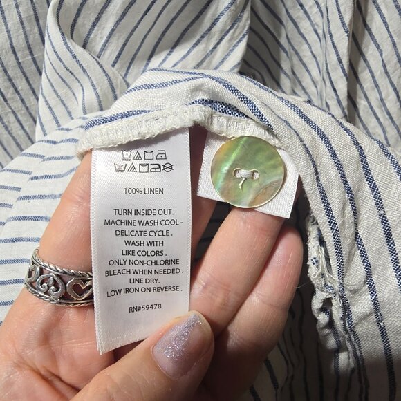 Sigrid Olsen Womens Sz 1X Striped Button Detail 3/4 Sleeve Tunic Top 100% Linen - Picture 12 of 15